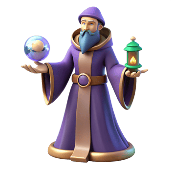 dramatic contemporary 3D Render Wizard with Orb and Lantern authentic png
