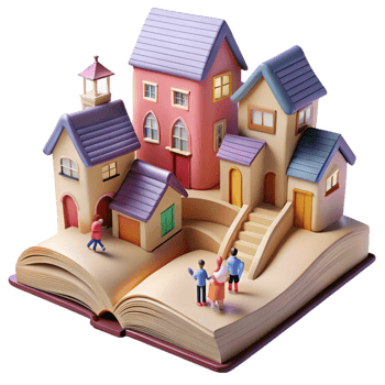 3D Illustration Book Village Houses png