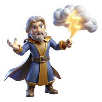 serene vintage 3D Cartoon Wizard with Lightning original png