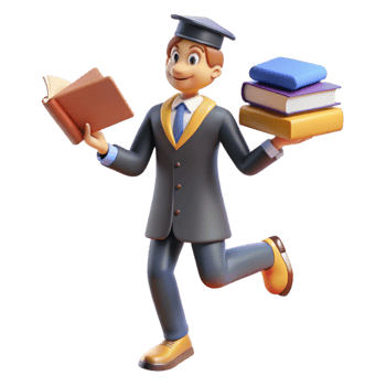 extraordinary classic Joyful 3D Graduate Student Running with Books detailed png