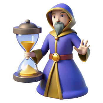 vibrant contemporary 3D Cartoon Wizard with Hourglass high resolution png