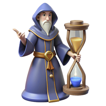 extraordinary artistic 3D Cartoon Wizard with Hourglass authentic png