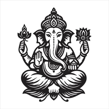 Black and White Lord Ganesha Illustration vector
