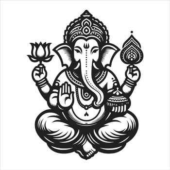 Lord Ganesha Black and White Illustration vector