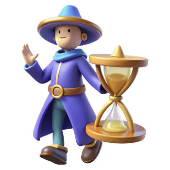 extraordinary vintage 3D Cartoon Wizard with Hourglass detailed png