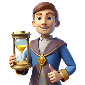 dramatic abstract 3D Render Cartoon Wizard Hourglass Time genuine png