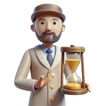 serene abstract 3D Cartoon Man with Hourglass Time Management Illustration original png