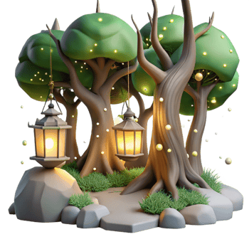 wonderful rustic Enchanted 3D Forest Illustration premium png