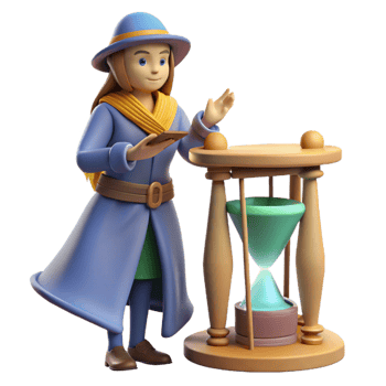 serene rustic 3D Render Cartoon Girl with Hourglass Illustration authentic png
