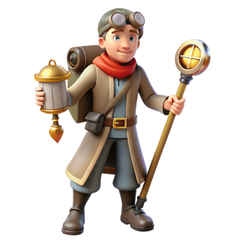 impressive vintage 3D Cartoon Adventurer with Lantern and Staff high resolution png