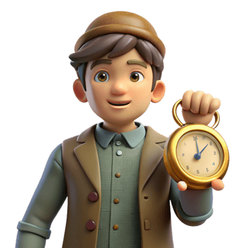 dramatic modern 3D Cartoon Boy Holding Pocket Watch Illustration premium png