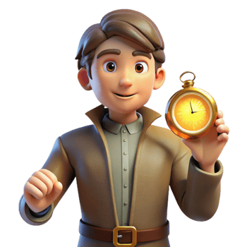 serene traditional 3D Cartoon Boy Holding Pocket Watch Illustration authentic png