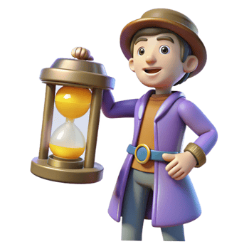 impressive rustic 3D Cartoon Boy with Hourglass professional png