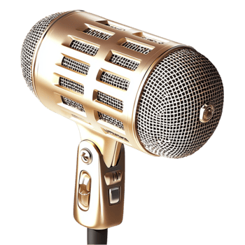 Retro gold microphone with a stand looks and png