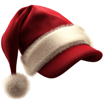 Red Santa hat with fluffy white trim looks festive and cozy png