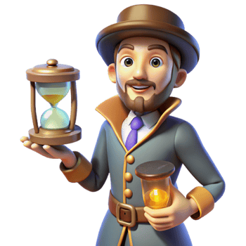 impressive minimalist 3D Illustration Gentleman with Hourglass and Lantern detailed png