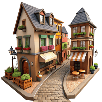 Charming 3D Cartoon Village Street Illustration png