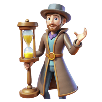 magnificent artistic 3D Cartoon Wizard with Hourglass detailed png
