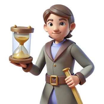 impressive vintage 3D Cartoon Boy with Hourglass and Stick high quality png