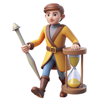 serene modern 3D Cartoon Boy with Hourglass and Staff high resolution png