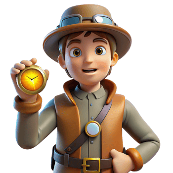 serene creative 3D Cartoon Explorer with Pocket Watch Illustration exclusive png