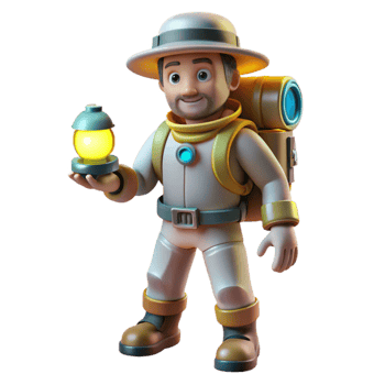 impressive classic 3D Cartoon Explorer with Lantern professional png