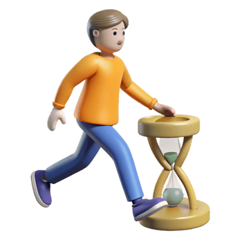 dramatic minimalist 3D Cartoon Running Figure and Hourglass high quality png