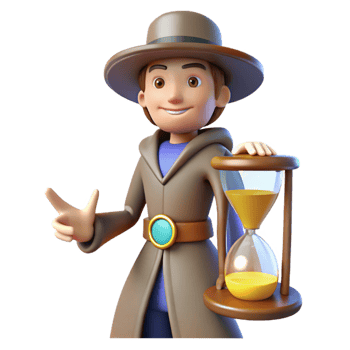 wonderful artistic 3D Cartoon Explorer with Hourglass detailed png