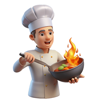 vibrant abstract 3D Cartoon Chef Cooking Food Illustration detailed png