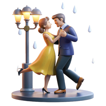 Romantic Couple Dancing in Rain 3D Illustration png