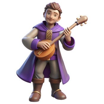 extraordinary vintage 3D Render of a Musical Bard high resolution png