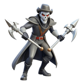 dramatic minimalist Grim 3D Render Skeletal Figure with Spears premium png
