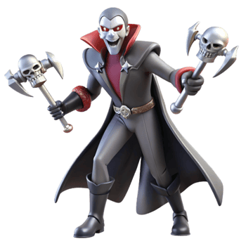 beautiful classic 3D Render Vampire Lord with Skull Maces premium png