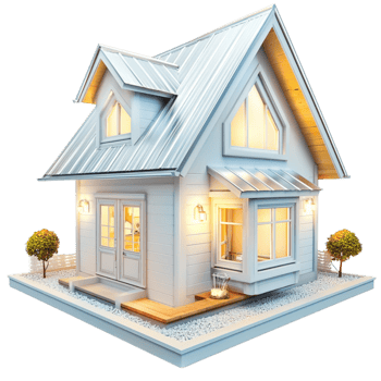 Cozy blueroofed house with warm glowing windows looks inviting and charming png
