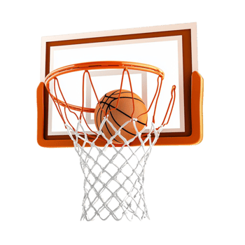 Basketball going through a hoop with an orange rim looks exciting and dynamic png