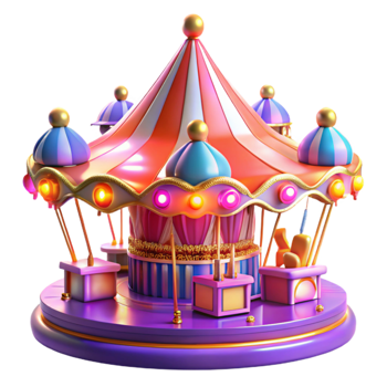 dramatic classic Whimsical Carousel 3D Render authentic png