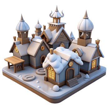 beautiful minimalist Winter Village 3D Render high resolution png