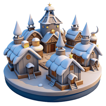 dramatic classic Winter Village 3D Render premium png