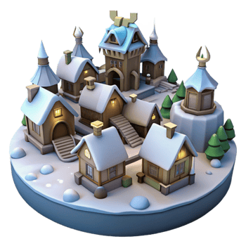 vibrant rustic Winter Village 3D Render original png