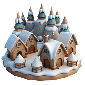 beautiful vintage Winter Village 3D Illustration original png