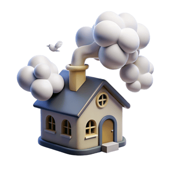 Cozy 3D House Illustration with Smoke png