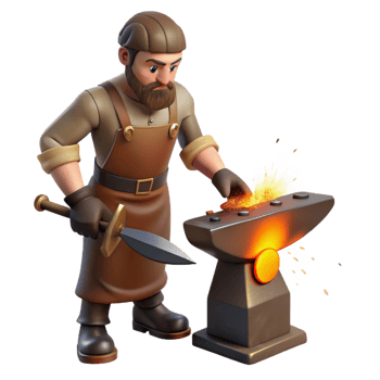 elegant minimalist 3D Illustration Blacksmith Forging Metal 4K png