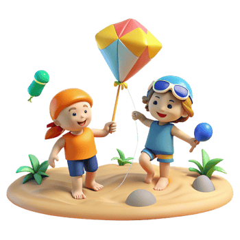 Kids Playing Kite 3D Illustration png
