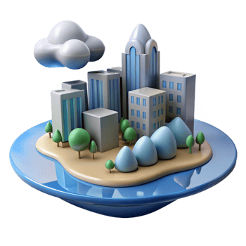 vibrant classic 3D City Island Illustration original png