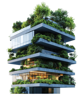 Nature-inspired urban architecture aerial sustainability showcase png