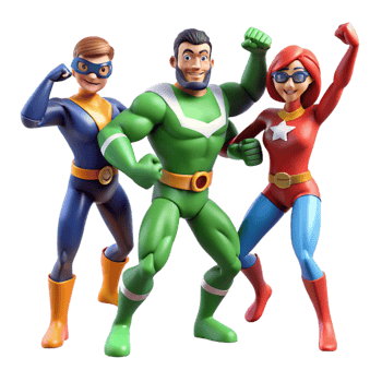 dramatic classic 3D Cartoon Superhero Team Illustration premium png