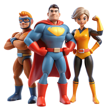 beautiful contemporary 3D Cartoon Superhero Team Illustration detailed png