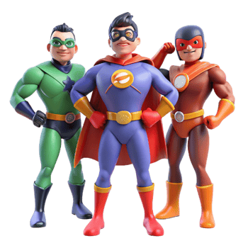 serene vintage 3D Cartoon Superheroes Illustration high quality png