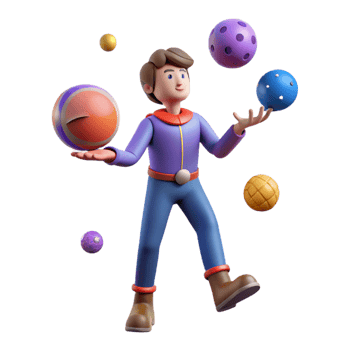extraordinary minimalist 3D Juggling Boy Illustration detailed png