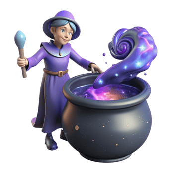3D Illustration Young Wizard Potion Cauldron png